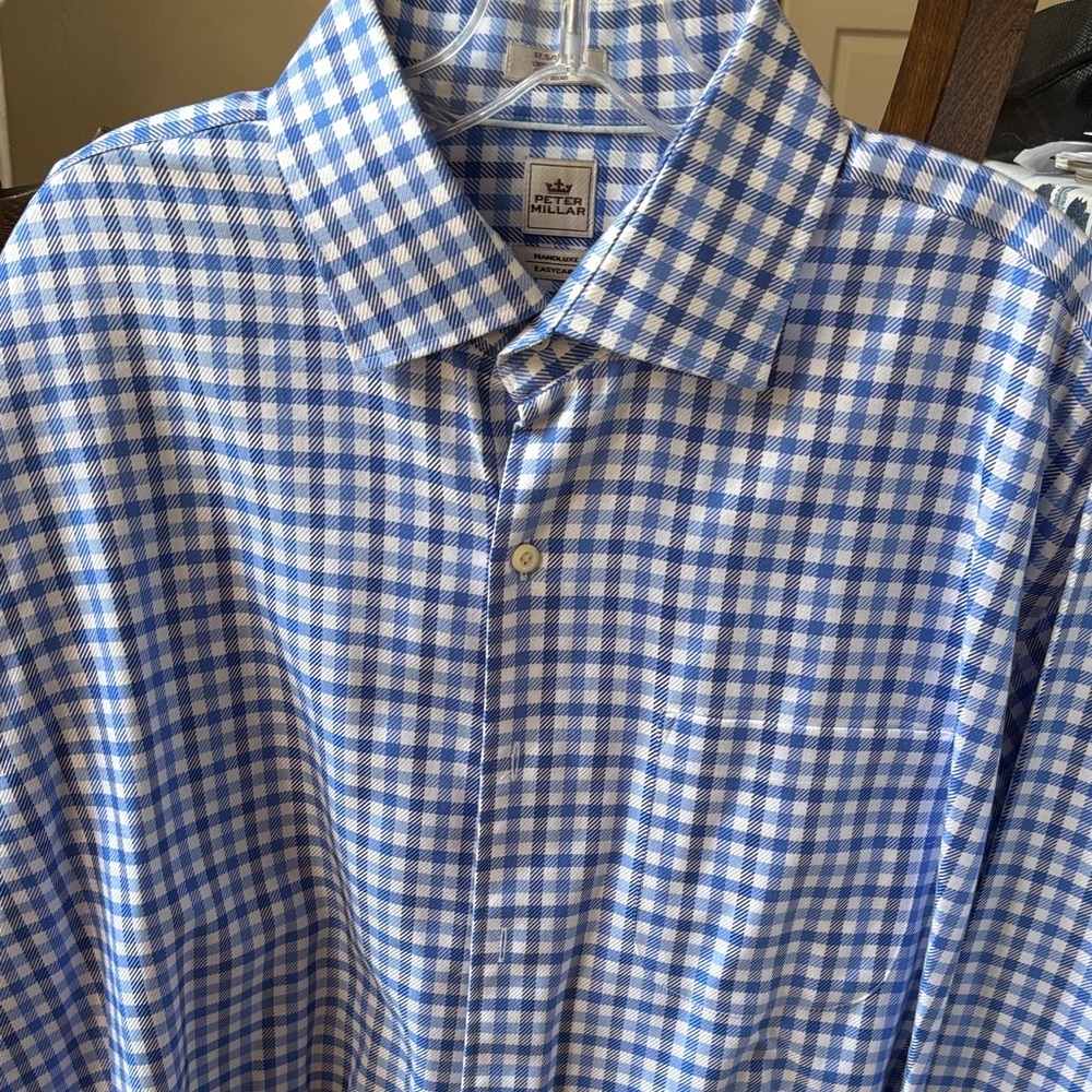 Peter Millar Blue and White Gingham Shirt